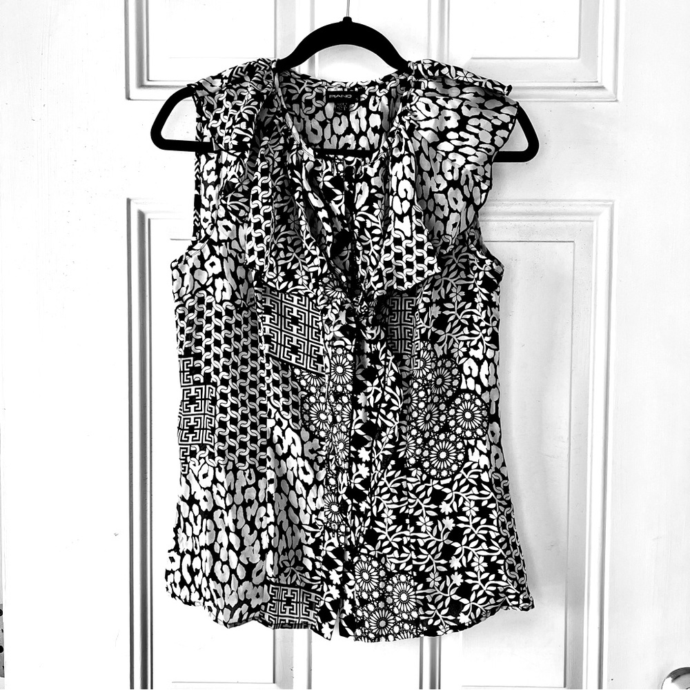 Piano Y2K Button-Up Blouse with PussyBow Tie
